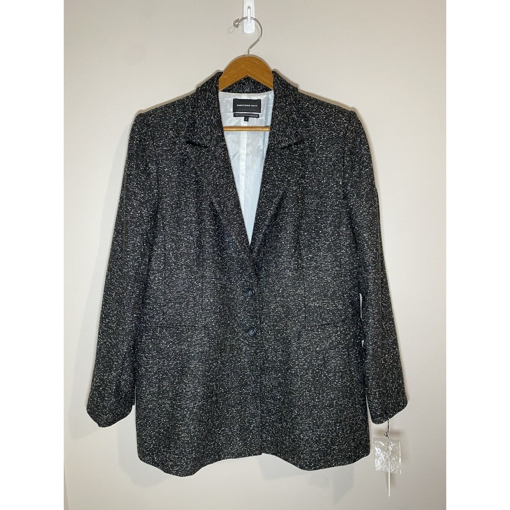 Something Navy Blazer NWT Womens LARGE Speckled White on Black 2 Button Jacket